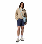 Columbia Womens Helvetia II Cropped Half Snap fleece in Ancient Fossil, full - length model view.