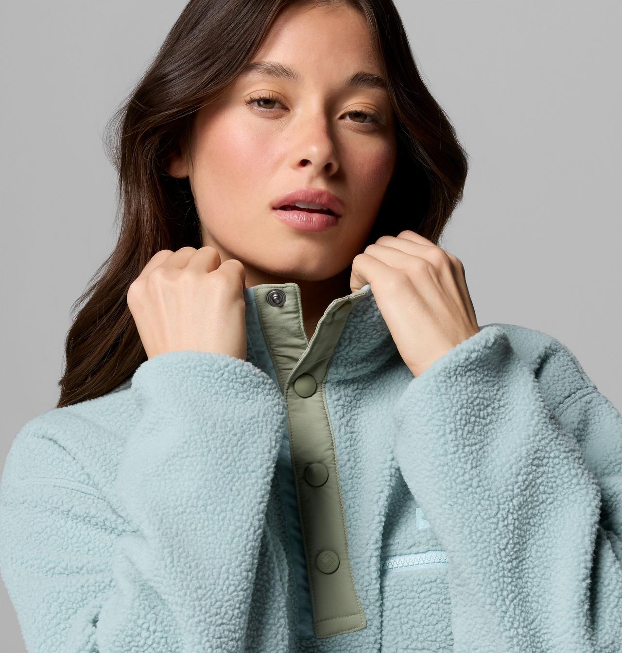 Womens Helvetia™ Ii Cropped Half Snap Fleece-Crushed Blue-Snap Button View