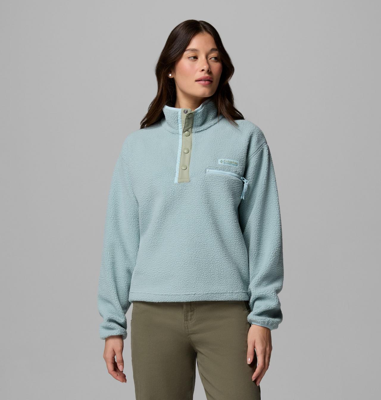 Womens Helvetia™ Ii Cropped Half Snap Fleece-Crushed Blue-Model Front View