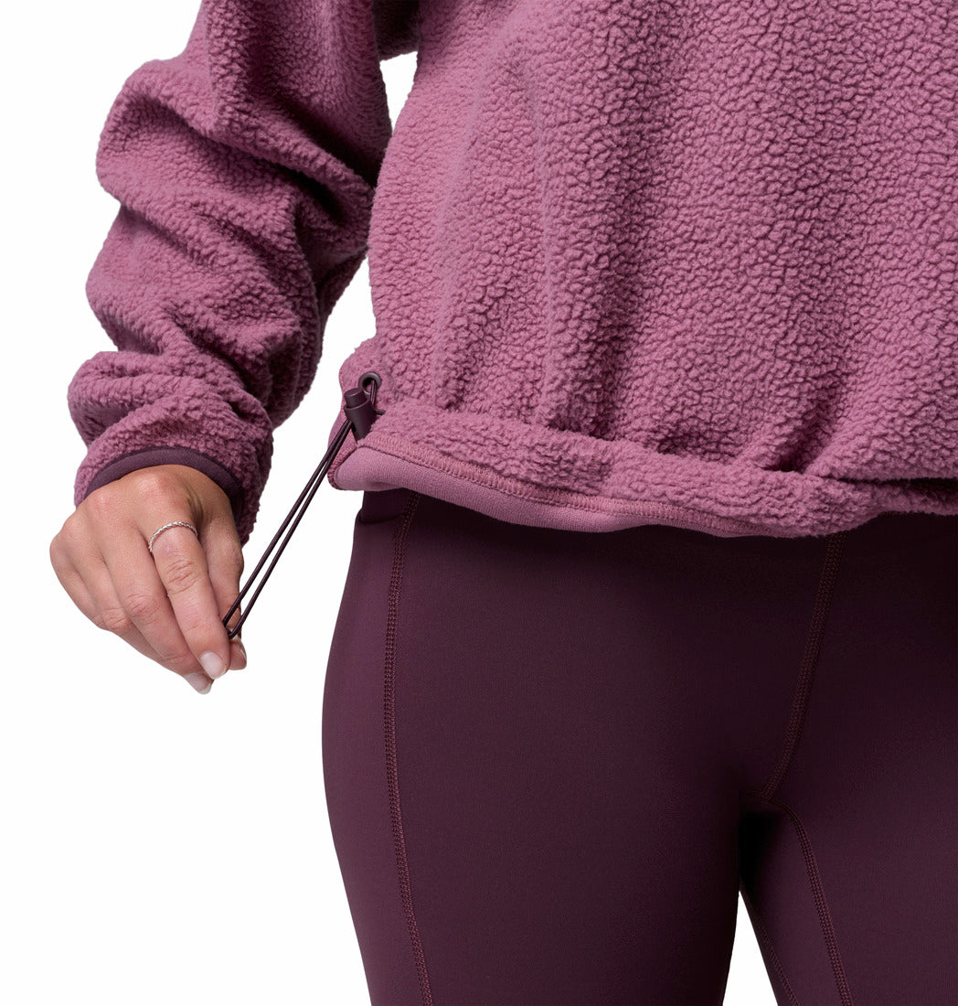 Columbia Womens Helvetia II Cropped Half Snap Fleece in Antique Mauve, detail of cropped hem drawcord