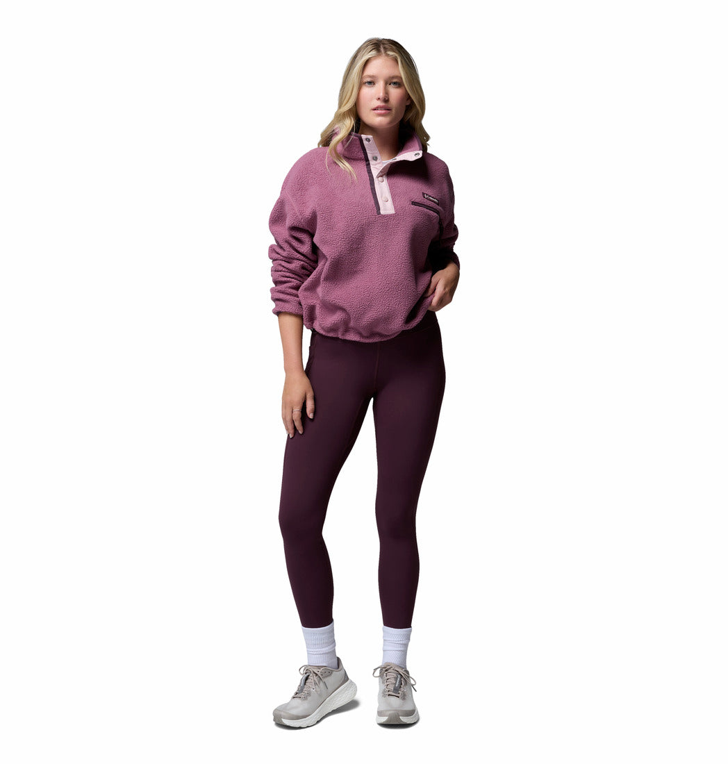Columbia Womens Helvetia II Cropped Half Snap Fleece in Antique Mauve, full - length model view