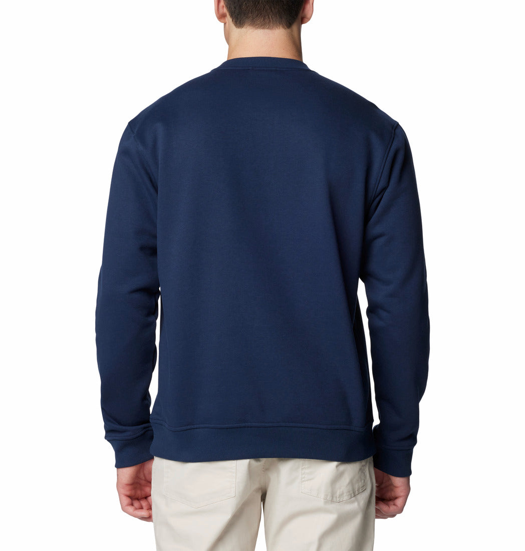 Navy blue sweatshirt worn by a person on a white background