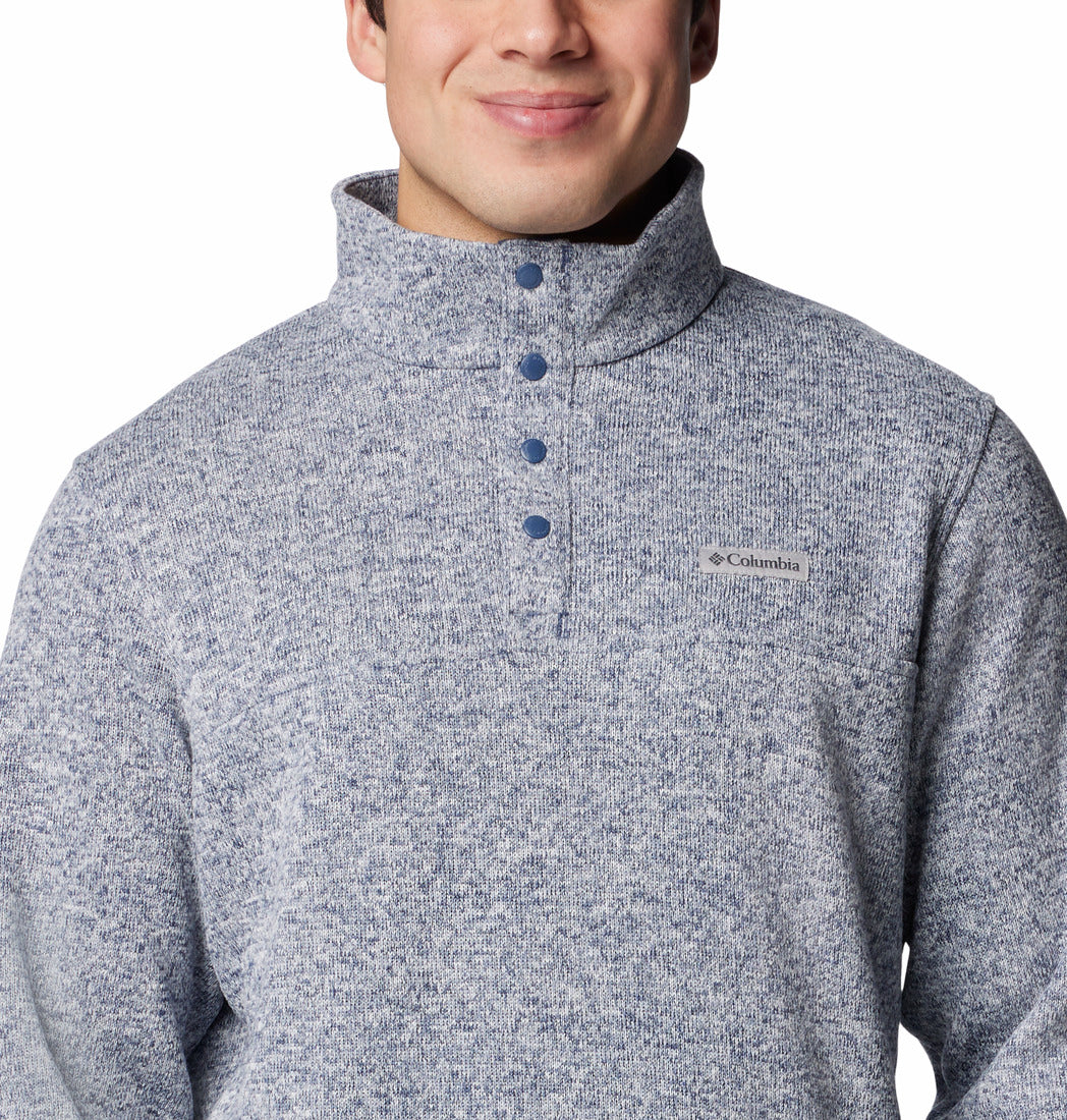 Gray pullover fleece with Columbia logo on a white background