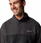 Man wearing a Columbia pullover with a white background