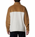 Brown and white fleece jacket on a white background