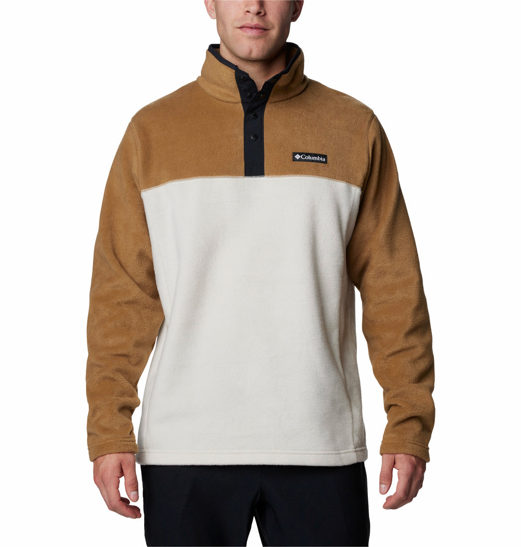 Brown and beige pullover with Columbia logo on a white background
