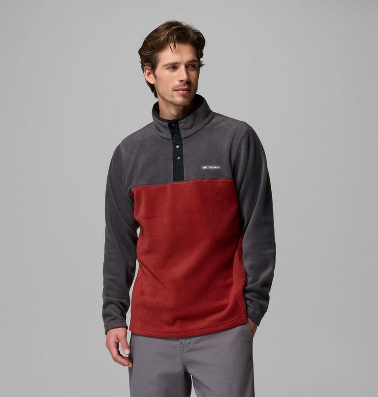 Columbia Men's Steens Mountain II Half Snap Fleece - Red Oxide / Shark, front view on model