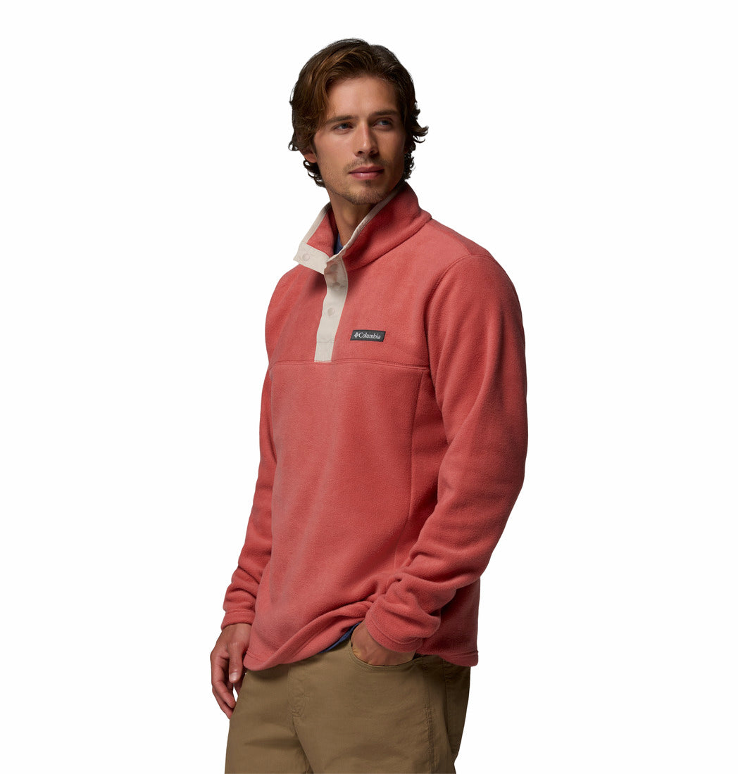 Columbia Mens Steens Mountain Half Snap II fleece in washed red and dark stone, angled model view