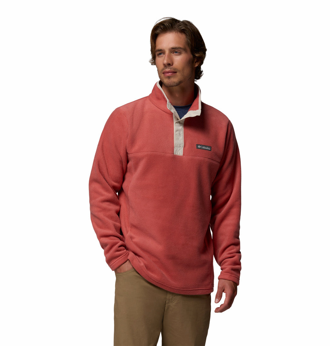 Columbia Mens Steens Mountain Half Snap II fleece in washed red and dark stone, front model view