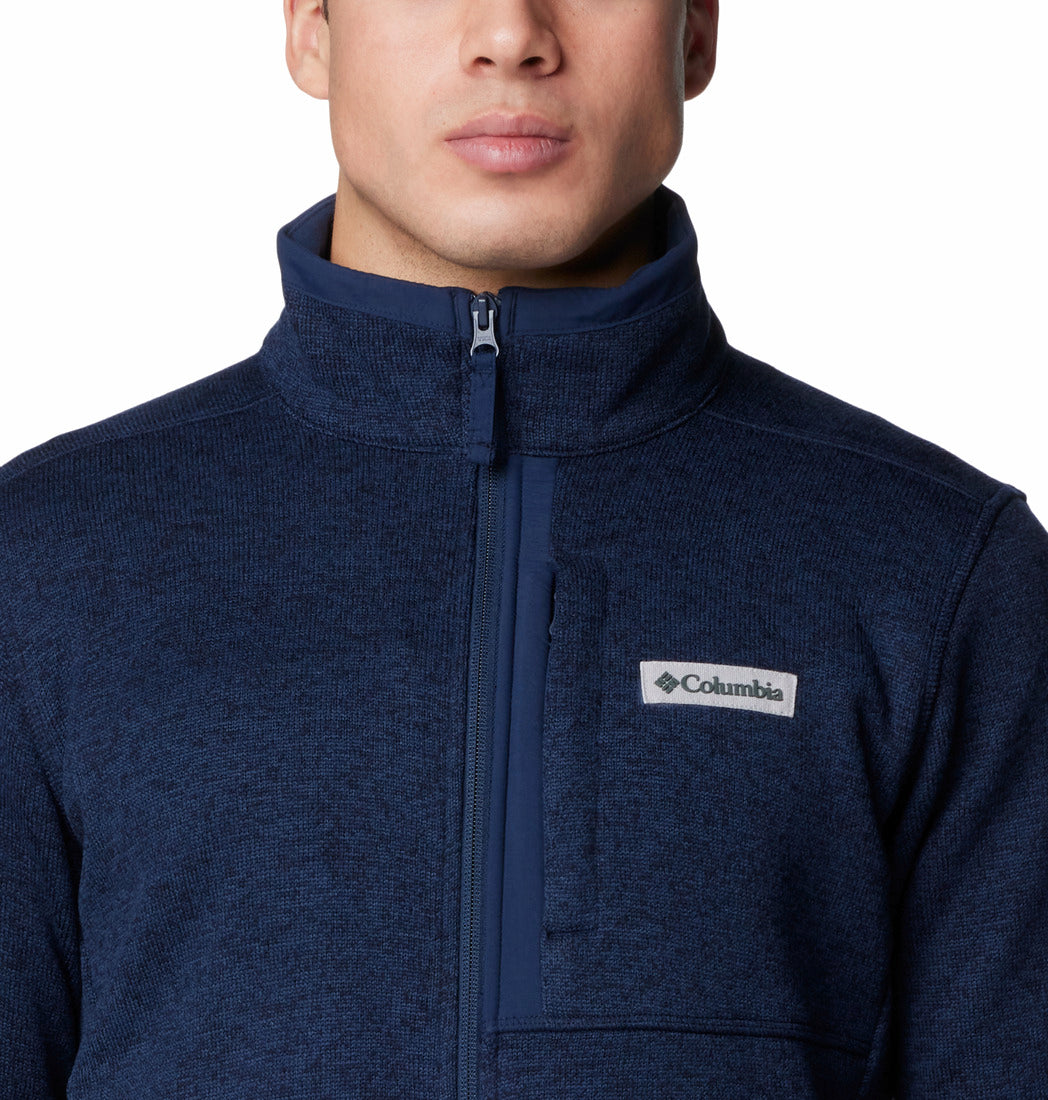 Navy blue fleece jacket with Columbia logo on a white background
