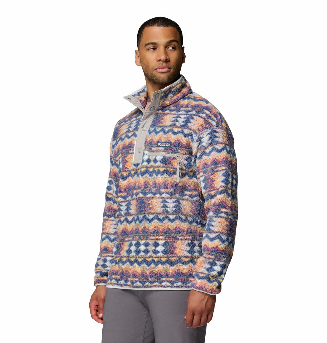 Columbia Mens Helvetia II Printed Half Snap Fleece in Sea Salt Retro, angled model view
