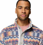 Columbia Mens Helvetia II Printed Half Snap Fleece in Sea Salt Retro, collar and logo detail view