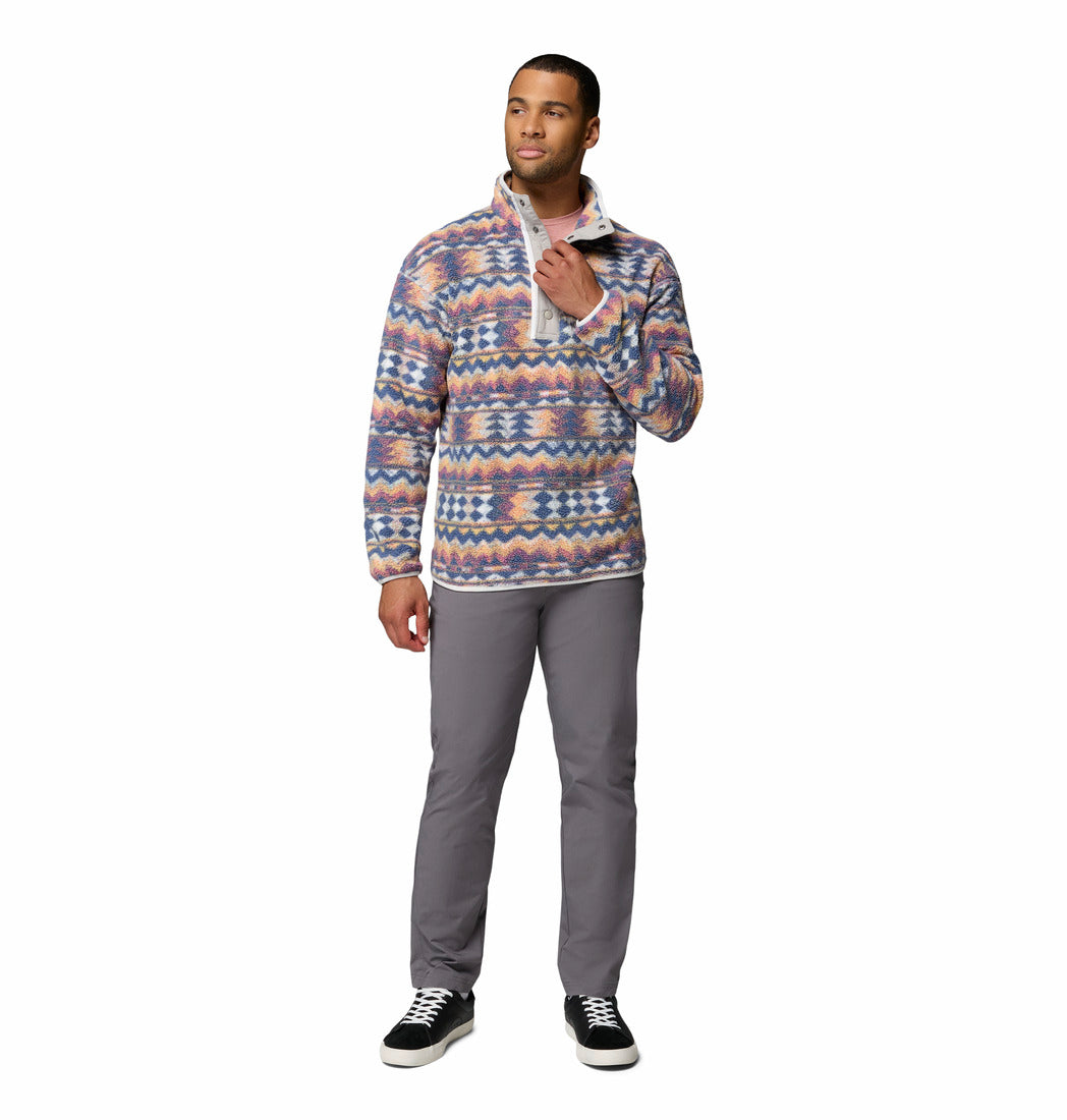 Columbia Mens Helvetia II Printed Half Snap Fleece in Sea Salt Retro, full - length model view