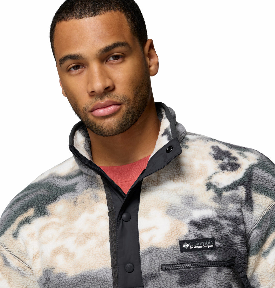 Columbia Mens Helvetia II Printed Half Snap Fleece in Shark Dreaming, collar and chest pocket detail
