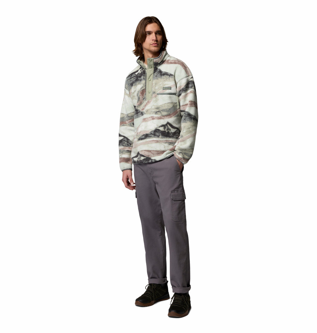 Columbia Mens Helvetia II Printed Half Snap Fleece in Sedona Sage Sum, full body model view