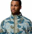 Columbia Mens Helvetia II Printed Half Snap Fleece in Safari Sunscap, collar and chest pocket detail