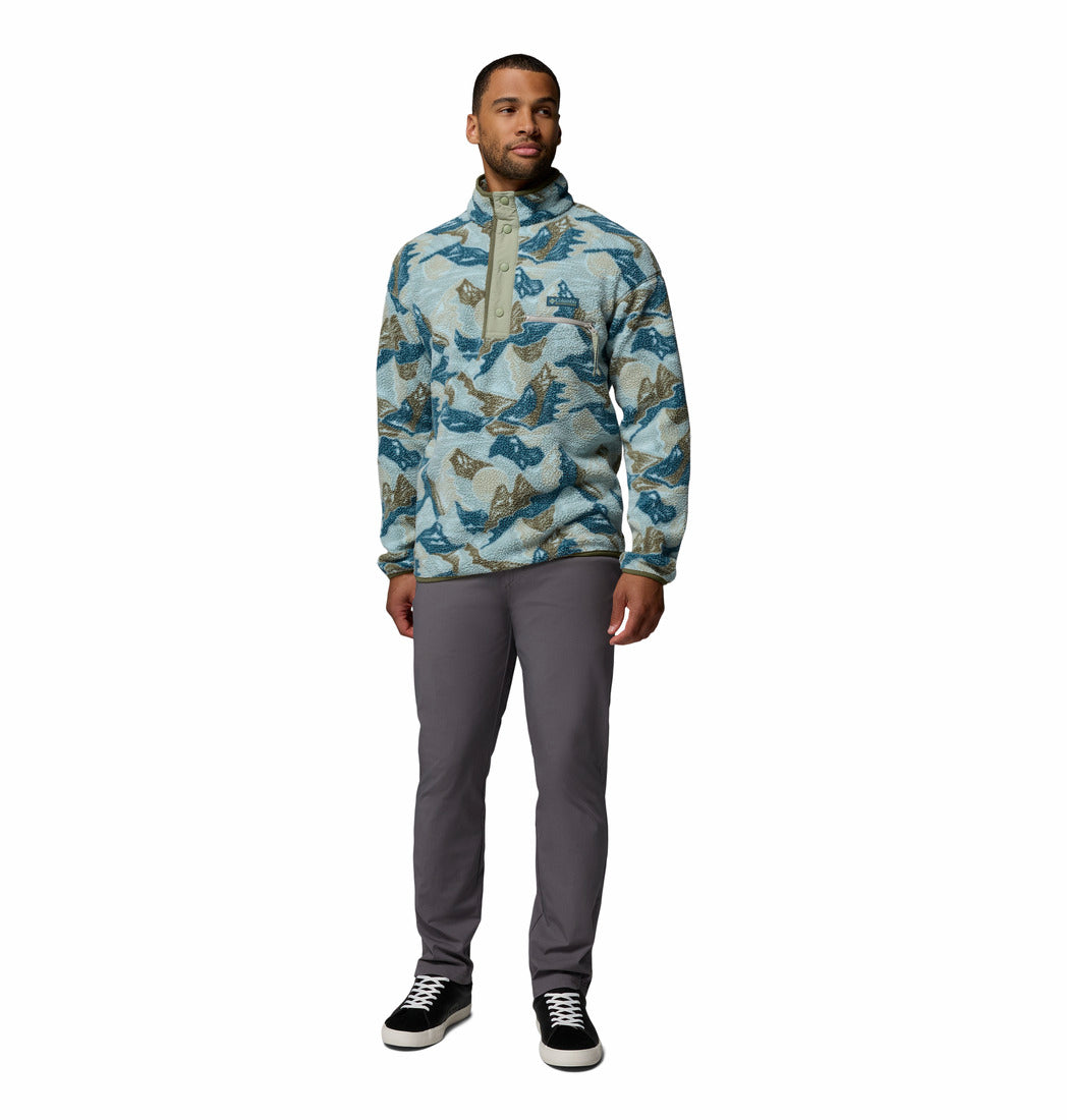 Columbia Mens Helvetia II Printed Half Snap Fleece in Safari Sunscap, full - length model view
