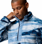 Columbia Mens Helvetia II Printed Half Snap Fleece in Rainy Day Summi, close up detail view of collar and logo