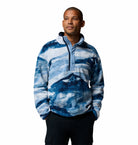Columbia Mens Helvetia II Printed Half Snap Fleece in Rainy Day Summi, front view worn by model