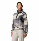 Columbia Womens Helvetia II Printed Cropped Half Snap fleece in Shark Dreaming, angled front model view.