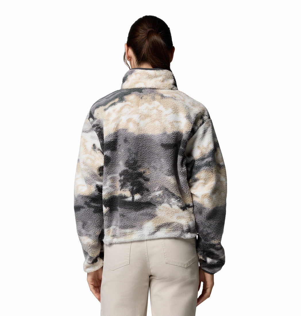 Columbia Womens Helvetia II Printed Cropped Half Snap fleece in Shark Dreaming, back view.