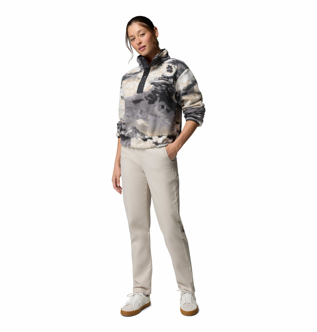 Columbia Womens Helvetia II Printed Cropped Half Snap fleece in Shark Dreaming, full - length model view.