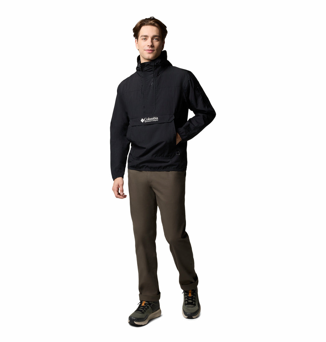 Columbia Mens Challenger Windbreaker Anorak in black, full - length front model view.