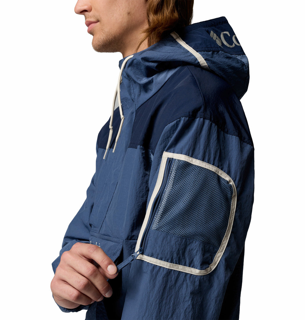 Columbia Mens Challenger Windbreaker Anorak in Dark Mountain, sleeve pocket detail