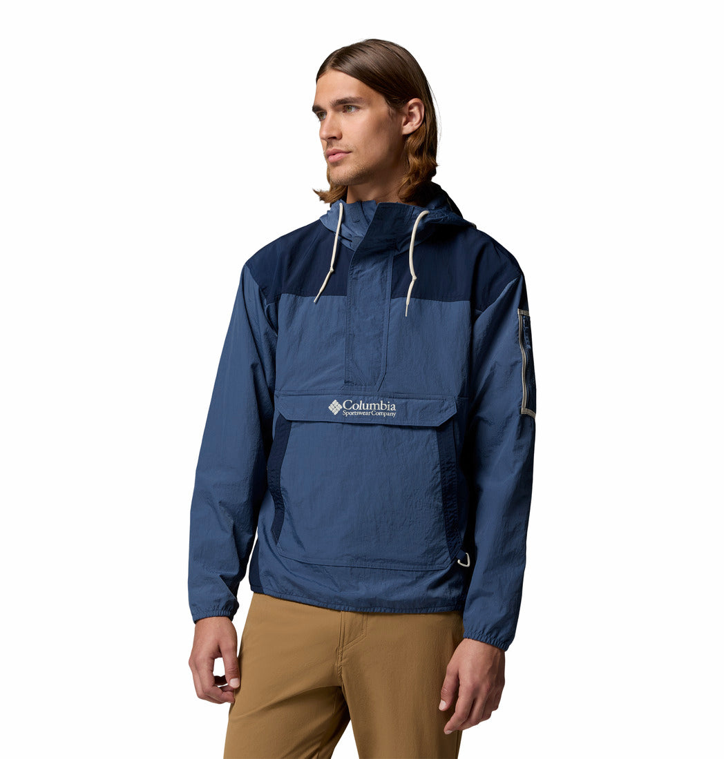Columbia Mens Challenger Windbreaker Anorak in Dark Mountain, angled front model view