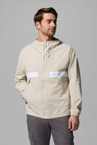 Mens Spire Valley™ Hooded Windbreaker-Dark Stone White-Closed zip view
