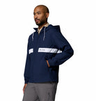 Columbia Mens Spire Valley hooded windbreaker in Collegiate Navy, angled model view