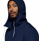 Columbia Mens Spire Valley hooded windbreaker in Collegiate Navy, hood detail view