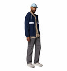 Columbia Mens Spire Valley hooded windbreaker in Collegiate Navy, side model view