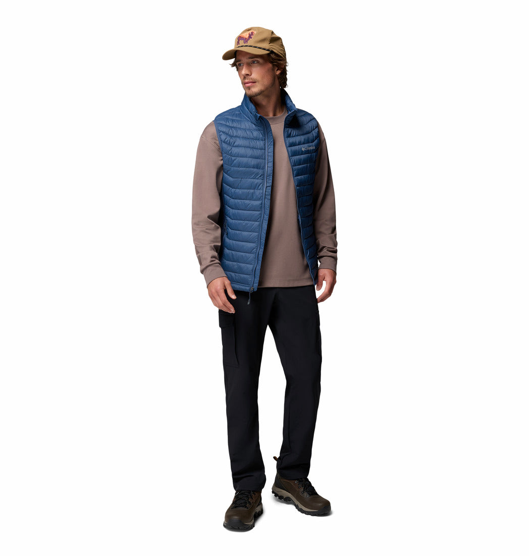 Columbia Mens Powder Pass™ Hybrid Vest-Dark Mountain, front view on model