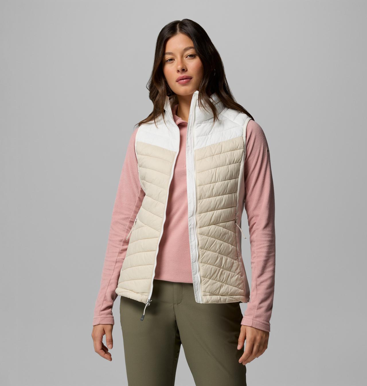 Womens Powder Pass™ Iii Hybrid Vest-Dark Stone  Sea-Opened View of the Gilet