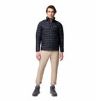 Columbia Mens Powder Pass Hybrid Jacket in black, worn by model in full front view