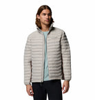 Columbia Mens Powder Pass Hybrid Jacket in Flint Grey Iron, front model view worn open