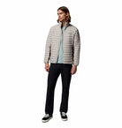 Columbia Mens Powder Pass Hybrid Jacket in Flint Grey Iron, full - length model view worn open