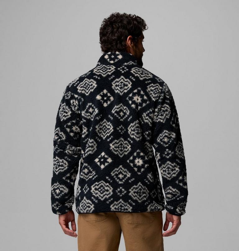 Columbia Men's Rugged Ridge Sherpa Half Zip Fleece - Black Checked Out / Black, back view on model
