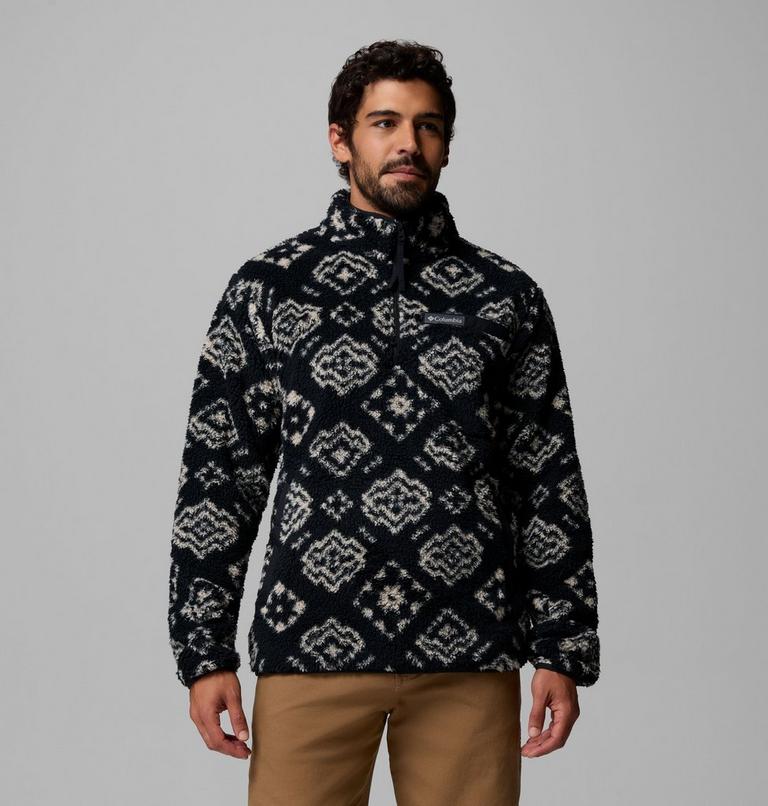Columbia Men's Rugged Ridge Sherpa Half Zip Fleece - Black Checked Out / Black, front view on model