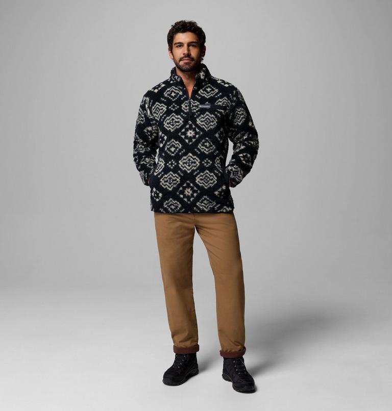 Columbia Men's Rugged Ridge Sherpa Half Zip Fleece - Black Checked Out / Black, full-length model view