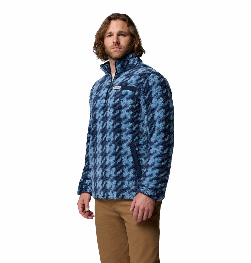 Columbia Mens Rugged Ridge High Pile Half Zip fleece in Rainy Day Twill, angled model view