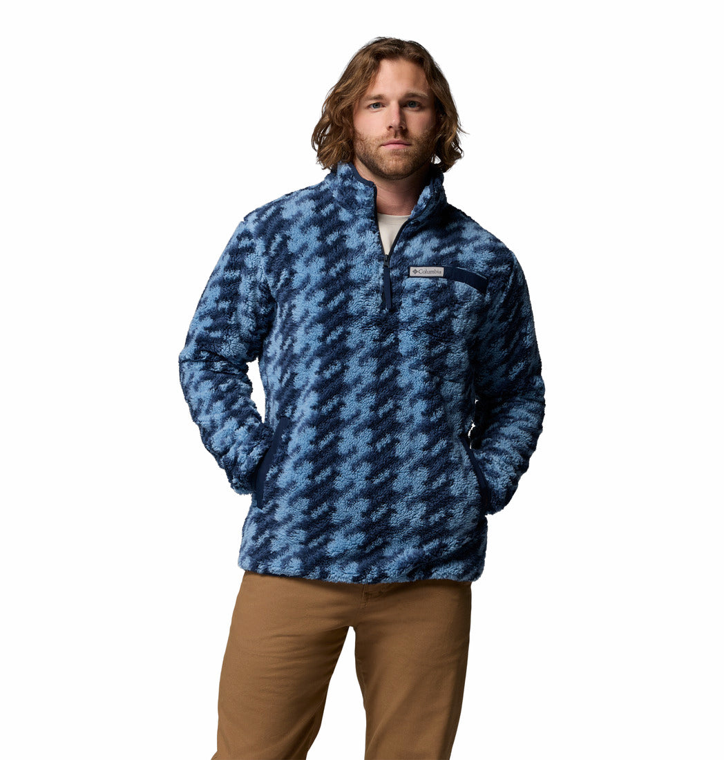 Columbia Mens Rugged Ridge High Pile Half Zip fleece in Rainy Day Twill, front model view