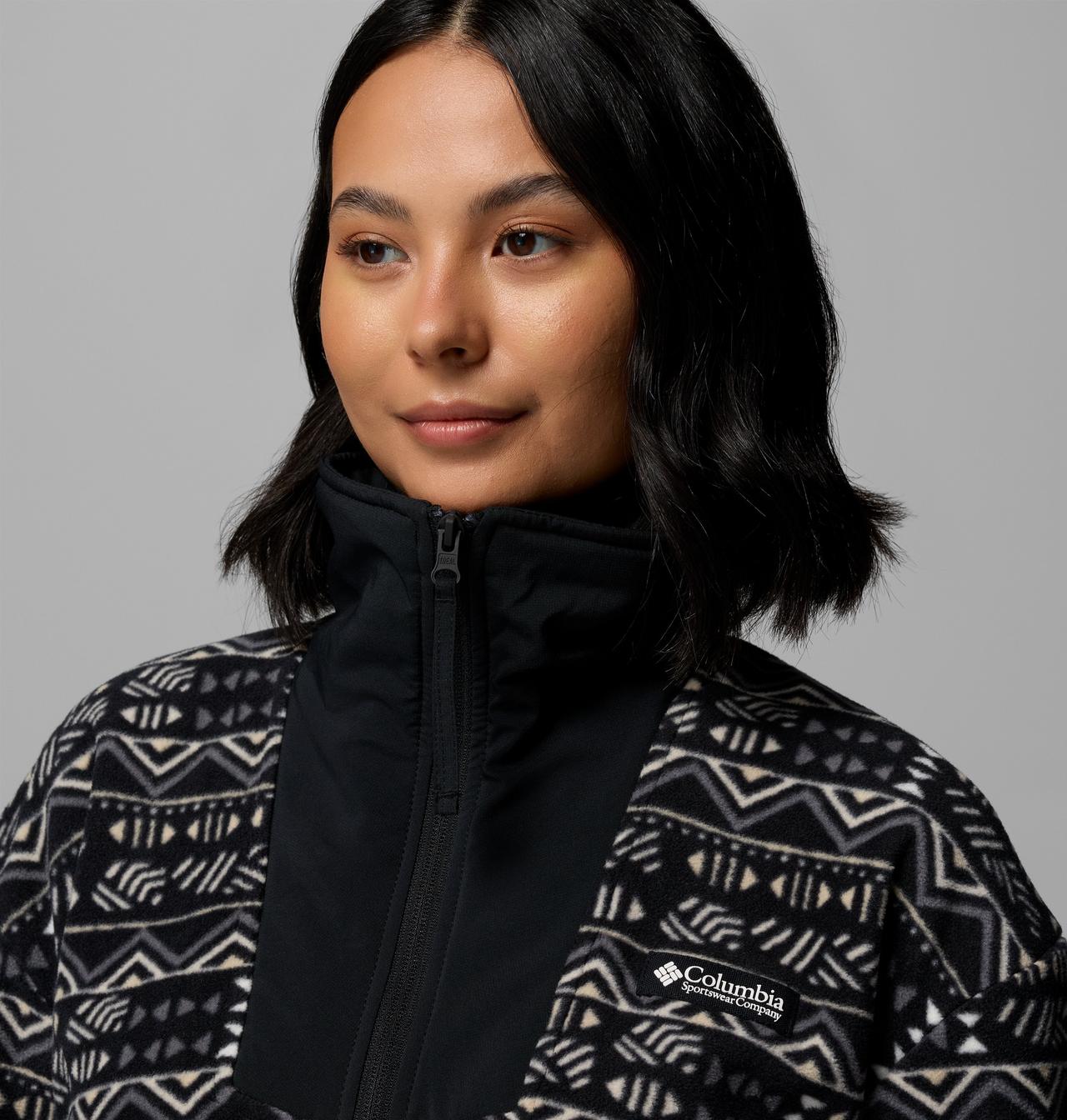 Womens Sequoia Grove™ Printed Half Zip-Black  Horizons-Zip Fastening View
