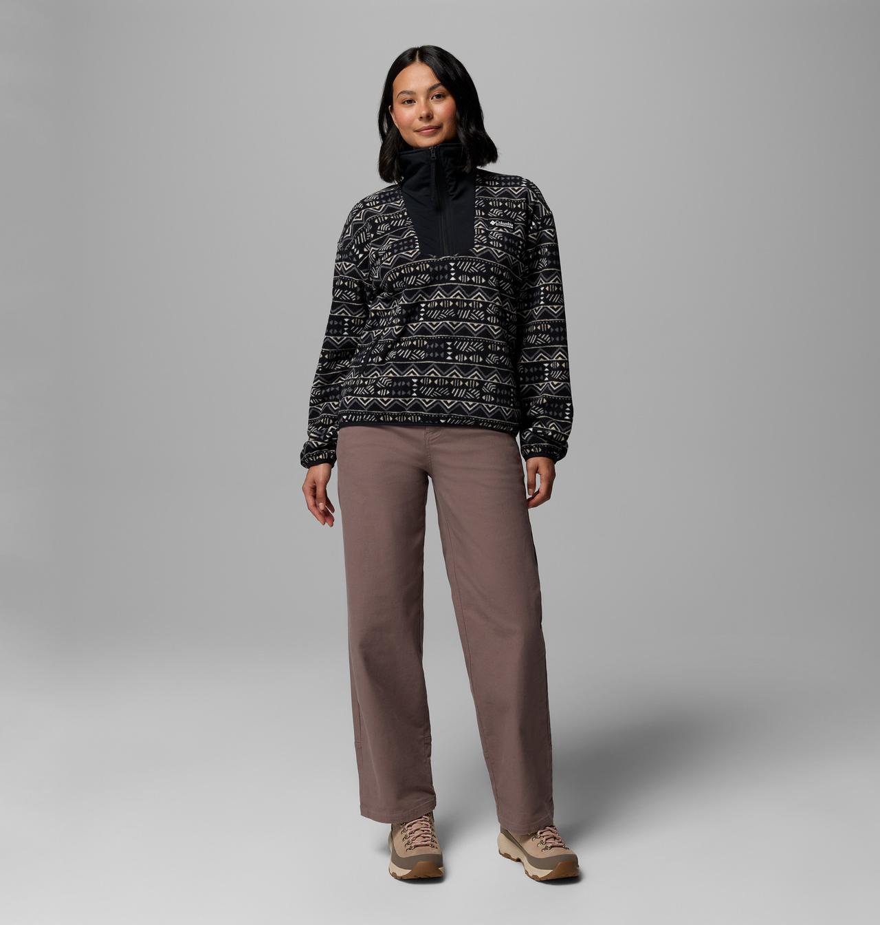 Womens Sequoia Grove™ Printed Half Zip-Black  Horizons-Model Full Front View