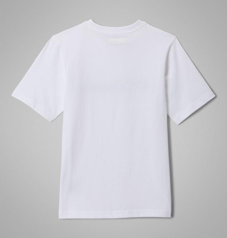 White boys t-shirt on a gray background, back view