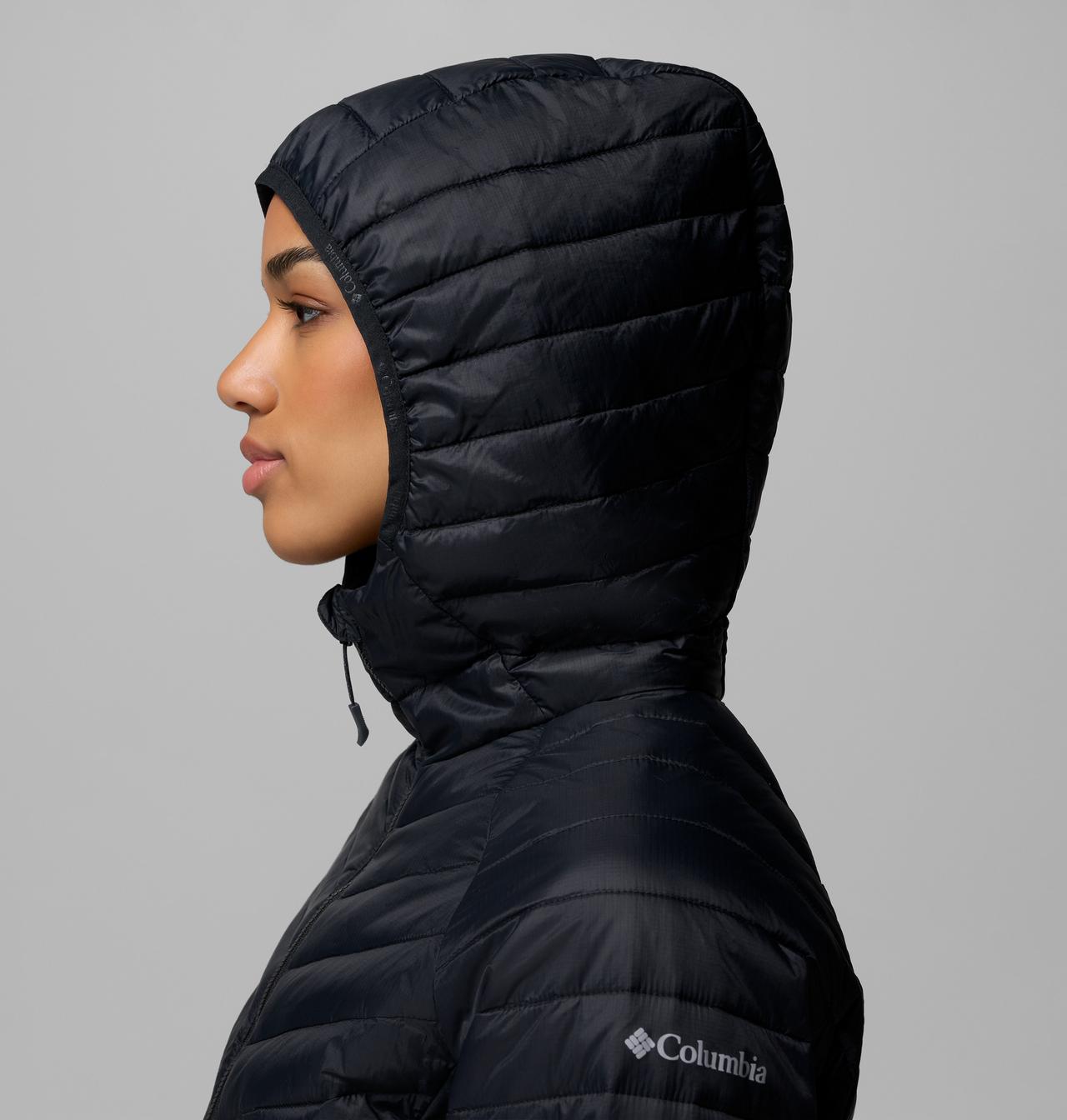 Womens Powder Pass™ Iii Hybrid Hdd Jacket-Black-Hood Up View