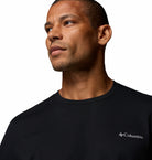 Columbia Mens Csc Basic Tee in black, detail view of crew neck and chest logo