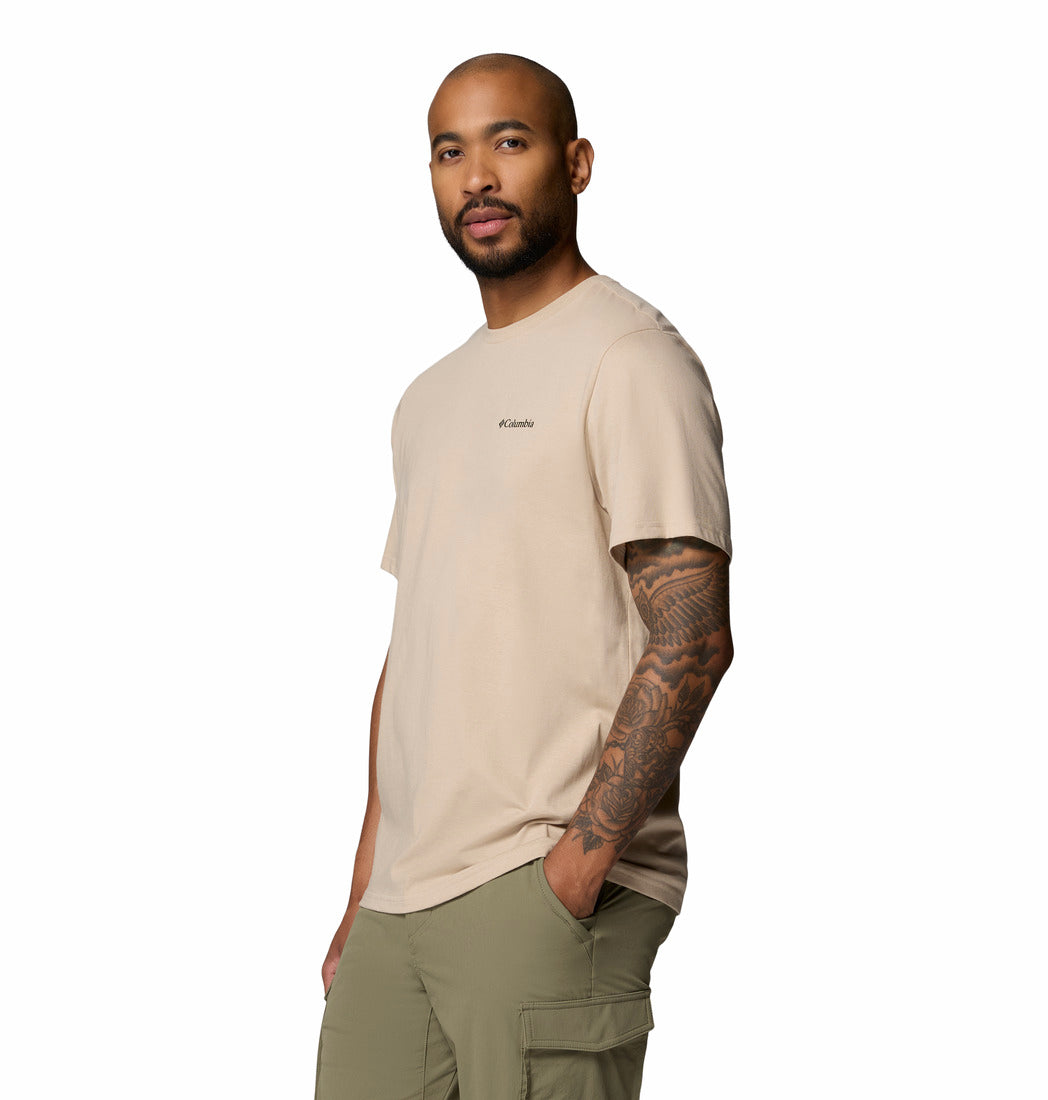 Columbia Mens Csc™ Outdoor Back Graphic Tee-Ancient Fossil, angled model view