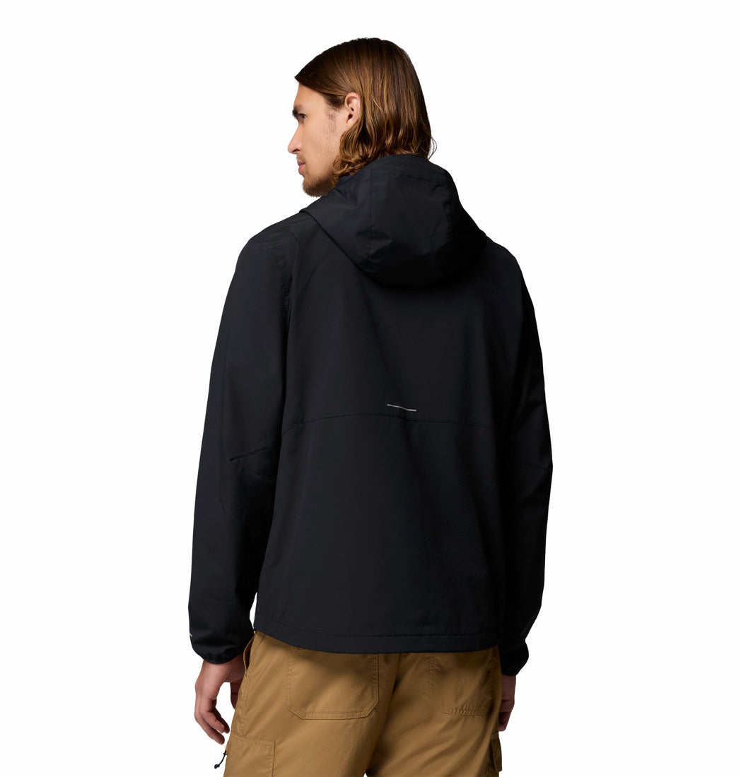 Columbia Mens Tall Heights III Hooded Softshell in black, back model view